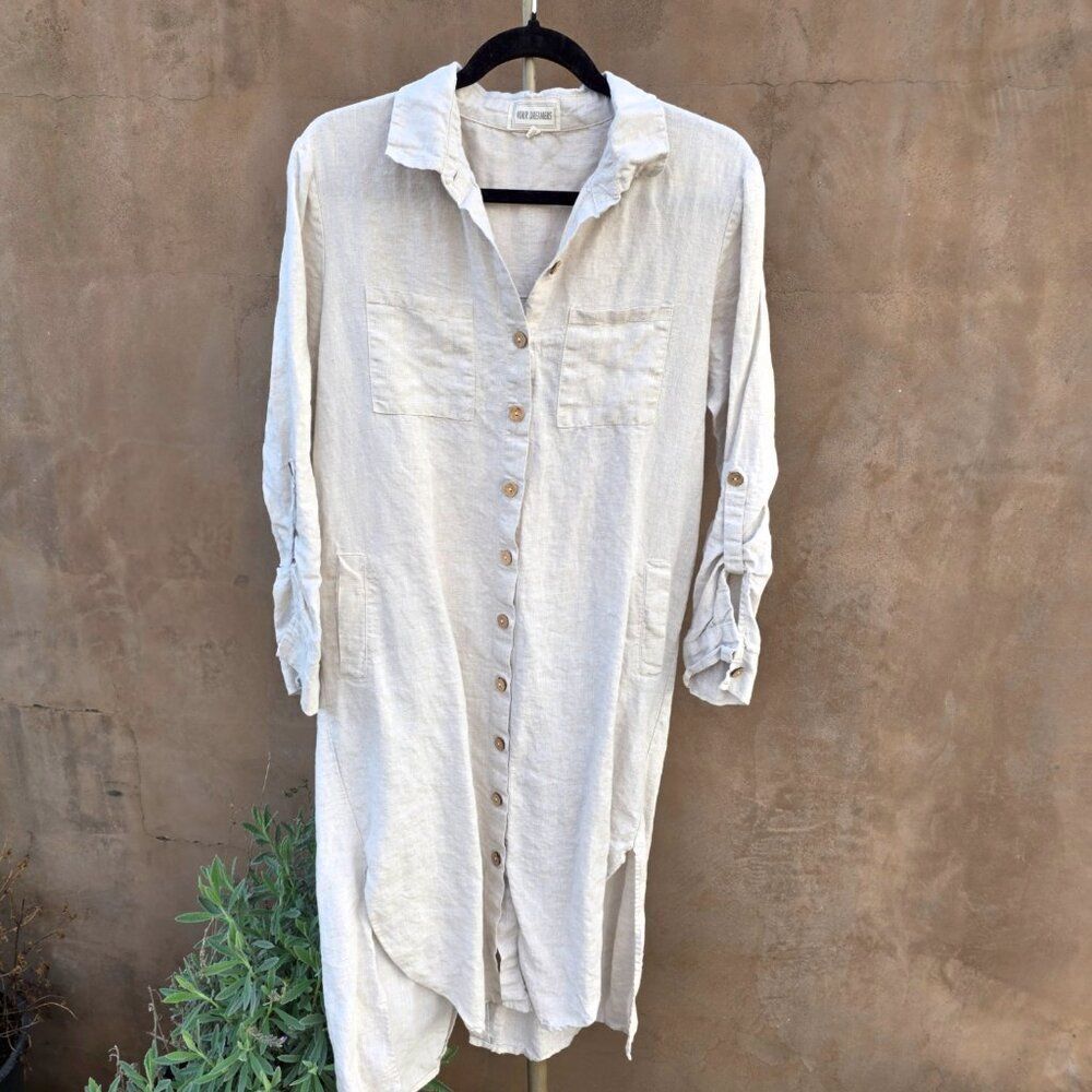 4our dreamers jenna linen shirt dress natural - Picture 2 of 10
